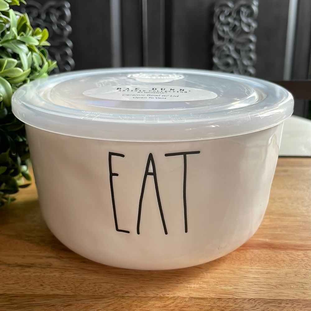 Rae Dunn EAT Bowl with Plastic Lid NWT 🇺🇸